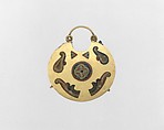 One of a Pair of Temple Pendants, with Two Birds Flanking a Tree of Life (front) and Leaf and Rosette Motifs (back), Cloisonné enamel, gold, Kyivan Rus’