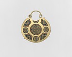Temple Pendant with Two Birds Flanking a Tree of Life (front) and Geometric and Vegetal Motifs (back), Cloisonné enamel, gold, Kyivan Rus’