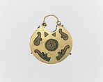 One of a Pair of Temple Pendants, with Two Birds Flanking a Tree of Life (front) and Leaf and Rosette Motifs (back), Cloisonné enamel, gold, Kyivan Rus’