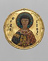 Medallion with Saint George from an Icon Frame, Gold, silver, and enamel worked in cloisonné, Byzantine