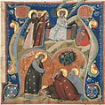 Manuscript Illumination with Scenes of Easter in an Initial A, from an Antiphonary, Nerius (Italian, Bolognese, active 1310–1325), Tempera, ink, and gold on parchment, Italian