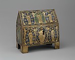 Chasse with Christ in Majesty and Apostles, Copper: engraved, chiseled, stippled, gilt; champlevé enamel: blue-black, dark, medium, and light blue; turquoise, green, yellow, red, translucent red, and white, French