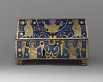 Reliquary, Copper: engraved, scraped, stippled, and gilt; champlevé enamel: blue-black, two medium blues and one light blue, turquoise, light green, yellow, red and white, French
