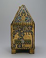 Tabernacle, Copper (plaques): engraved, scraped, stippled, and gilt; (appliqués): repoussé, chased, engraved, scraped, and gilt;  champlevé enamel: blue-black, dark, medium, and light blue; turquoise, dark and medium green, yellow, red, and white; wood core, painted red, French