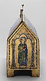Chasse with Christ in Majesty and the Lamb of God, Champlevé enamel: blue-black; dark, medium, and light blue; turquoise, dark and light green, yellow, red, translucent wine red, and white; wood core, painted red on exterior; copper: engraved, scraped, stippled, and gilt., French