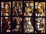 Stained Glass Panel with a Knight and His Patron Saint, Pot metal, white glass, vitreous paint, silver stain, German