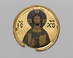 Medallion with Christ from an Icon Frame, Gold, silver, and enamel worked in cloisonné, Byzantine
