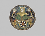 Roundel with a Personification of the Moon, Cloisonné enamel, Copper alloy, gilding,  iron back plate, Carolingian