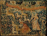 Vanity Sounds the Horn and Ignorance Unleashes the Hounds Overconfidence, Rashness, and Desire (from The Hunt of the Frail Stag), Wool warp, wool and silk wefts, one place embroidered in wool yarn, South Netherlandish