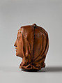 Prayer Bead in the Form of the Virgin's Head with Jesus Carrying the Cross and the Crucifixion, Fruitwood, German (?)