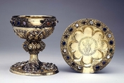 Chalice and Paten, Silver, gilded silver, filiigree, and semiprecious stones, German (Hildesheim)
