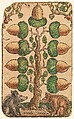 Suit of Acorns, from The Playing Cards of Peter Flötner, Peter Flötner (German, Thurgau 1485–1546 Nuremberg), Woodcut on paper with watercolor, opaque paint, and gold; the d’Este arms are hand drawn in pen and ink on the 2 of every suit, German