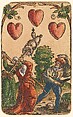 Suit of Hearts, from The Playing Cards of Peter Flötner, Peter Flötner (German, Thurgau 1485–1546 Nuremberg), Woodcut on paper with watercolor, opaque paint, and gold; the d’Este arms are hand drawn in pen and ink on the 2 of every suit, German