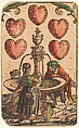 Suit of Hearts, from The Playing Cards of Peter Flötner, Peter Flötner (German, Thurgau 1485–1546 Nuremberg), Woodcut on paper with watercolor, opaque paint, and gold; the d’Este arms are hand drawn in pen and ink on the 2 of every suit, German