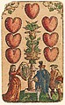 Suit of Hearts, from The Playing Cards of Peter Flötner, Peter Flötner (German, Thurgau 1485–1546 Nuremberg), Woodcut on paper with watercolor, opaque paint, and gold; the d’Este arms are hand drawn in pen and ink on the 2 of every suit, German