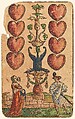 Suit of Hearts, from The Playing Cards of Peter Flötner, Peter Flötner (German, Thurgau 1485–1546 Nuremberg), Woodcut on paper with watercolor, opaque paint, and gold; the d’Este arms are hand drawn in pen and ink on the 2 of every suit, German