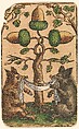Suit of Acorns, from The Playing Cards of Peter Flötner, Peter Flötner (German, Thurgau 1485–1546 Nuremberg), Woodcut on paper with watercolor, opaque paint, and gold; the d’Este arms are hand drawn in pen and ink on the 2 of every suit, German