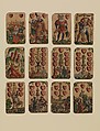 Suit of Hearts, from The Playing Cards of Peter Flötner, Peter Flötner (German, Thurgau 1485–1546 Nuremberg), Woodcut on paper with watercolor, opaque paint, and gold; the d’Este arms are hand drawn in pen and ink on the 2 of every suit, German