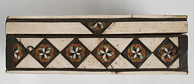 Game Box, Bone, wood, stain over wood core with paper and textile lining, metal mounts, Italian