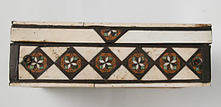Game Box, Bone, wood, stain over wood core with paper and textile lining, metal mounts, Italian