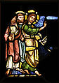 Jesus and Two Apostles from a Miracle Scene, Pot-metal glass, vitreous paint, and lead, French