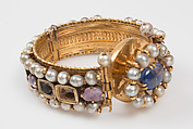 Jeweled Bracelet (one of pair), Gold, silver, pearls, amethyst, sapphire, glass, quartz, Byzantine