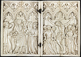 Diptych with the Glorification of the Virgin and the Crucifixion, Elephant ivory with metal mounts, French