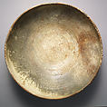 Bowl with Ornamented Rosette, Fired red earthenware, greenish/gray cream slip, clear glaze, Byzantine