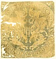 Roundel with Amazons and a Cross, Weft-faced compound twill (samit) in green, beige, and brownish silk, Byzantine