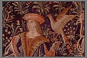 Falconer with Two Ladies, a Page, and a Foot Soldier, Wool warp;  wool and silk wefts, South Netherlandish
