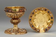 Chalice and Paten, Silver, gilded silver, filiigree, and semiprecious stones, German (Hildesheim)
