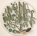 Fragments, Copper alloy, shell, glass, earthenware, glazed (faience), Coptic