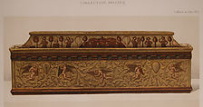 Coffret, Walnut, leather, gesso, painting, and gilding, Italian