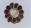 Rosette Brooch, Gilded silver, garnets with patterned foil backings and pearl, Frankish