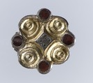 Rosette Brooch, Gilded silver inlaid with niello and garnets, Frankish