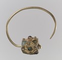 Earring, Gold, blue and clear glass, pearls, Frankish