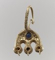 Earring, Gold and blue glass., Byzantine