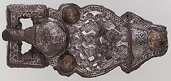 Belt Buckle, Iron with silver inlay and copper alloy rivets, Frankish
