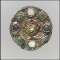 Disk Brooch, Gold, filigree, mother-of-pearl, garnets, blue and green stones, Frankish