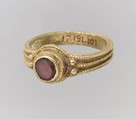 Finger Ring, Gold, garnet set on a wad of cotton - re-set or restoration, Langobardic