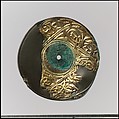 Bow Brooch with Disk, Copper alloy with mercury gilding and garnet, Vendel