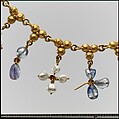 Necklace with Pendant Crosses, Gold, pearl sapphire, smokey quartz, quartz, Byzantine