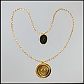 Necklace with Gold Marriage Medallion and Hematite Amulet, Gold, hematite, Byzantine