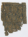 Fragments of a Band with Harvesters (?), Weft-faced compound twill ( samit ) in yellow and green silk