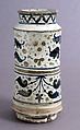 Pharmacy Jar, Tin-glazed earthenware, Spanish