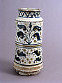 Pharmacy Jar, Tin-glazed earthenware, Spanish