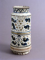 Pharmacy Jar, Tin-glazed earthenware, Spanish