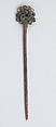 Hairpin, Wood, metal, glass beads, Coptic