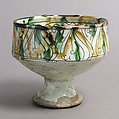 Footed cup with palmettes, Earthenware, glazed, Byzantine