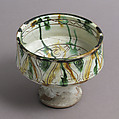 Footed cup with palmettes, Earthenware, glazed, Byzantine